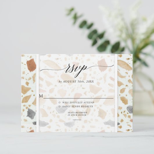 Invitation Réponse de mariage en terre cuite Terrazzo rétro m (Debout devant)