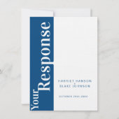 Invitation Réponse de mariage en texte gras bleu et blanc RSV (Devant)