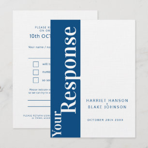 Invitation Réponse de mariage en texte gras bleu et blanc RSV