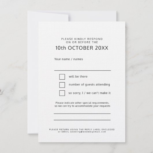 Invitation Réponse de mariage en texte gras noir et blanc (Dos)