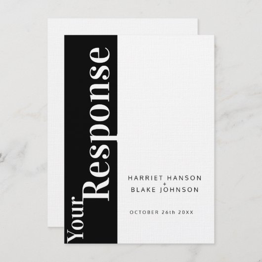 Invitation Réponse de mariage en texte gras noir et blanc RSV (Devant / Derrière)