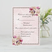 Invitation Réponse de mariage Fleur de Lys Marbre Rose (Debout devant)