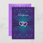 Invitation Réponse de mariage Fleurs de cœurs violet sarcelle (Devant / Derrière)
