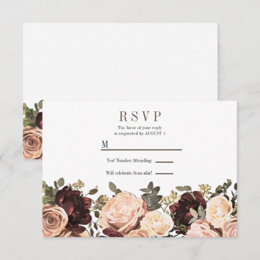 Invitation Réponse de mariage Fleurs de feuillage floral rose (Devant / Derrière)