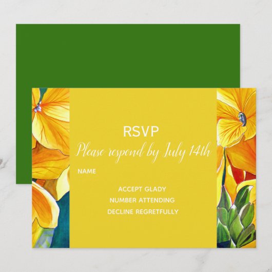 Invitation Réponse de mariage fleurs jaunes campagne rustique (Devant / Derrière)