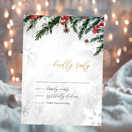 Invitation Réponse de Mariage Flocon de Neige Branches d'Hive