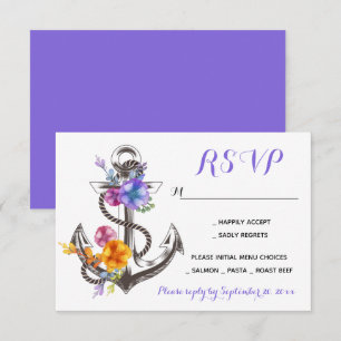 Invitation Réponse de mariage floral ancre de marine violet