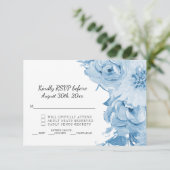 Invitation Réponse de mariage floral aquarelle bleu clair et  (Debout devant)