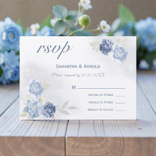 Invitation Réponse de mariage floral bleu clair aquarelle