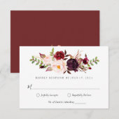 Invitation Réponse de mariage floral bordeaux Marsala (Devant / Derrière)
