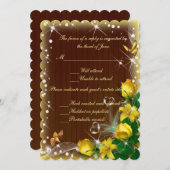 Invitation Réponse de mariage floral jaune en bois foncé rust (Devant / Derrière)