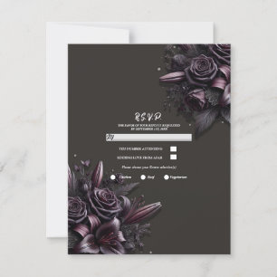 Invitation Réponse de mariage floral Rose de Lys Noir Violet