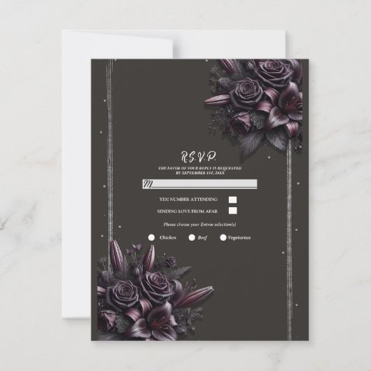 Invitation Réponse de mariage floral Rose Lily noir violet Be (Devant)