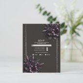 Invitation Réponse de mariage floral Rose Lily noir violet Be (Debout devant)