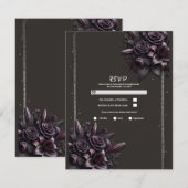 Invitation Réponse de mariage floral Rose Lily noir violet Be (Devant / Derrière)