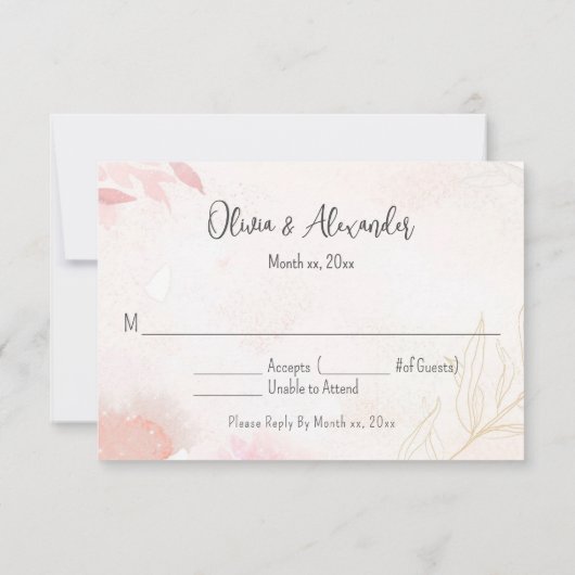 Invitation Réponse de mariage florale aquarelle douce (Dos)