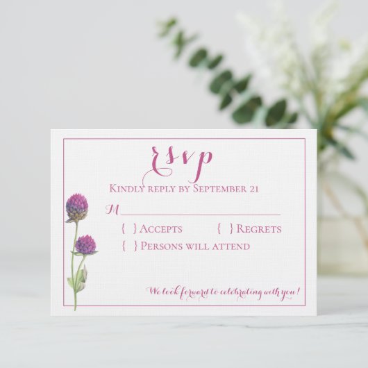 Invitation Réponse de mariage florale aquarelle rose de fleur (Debout devant)