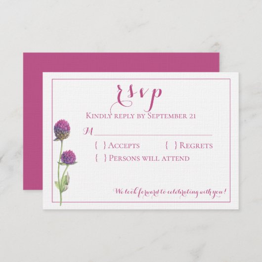 Invitation Réponse de mariage florale aquarelle rose de fleur (Devant / Derrière)