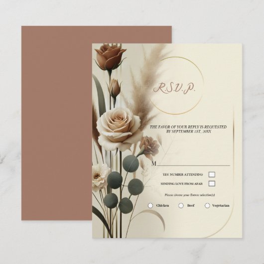 Invitation Réponse de mariage florale géométrique crème et mo (Devant / Derrière)