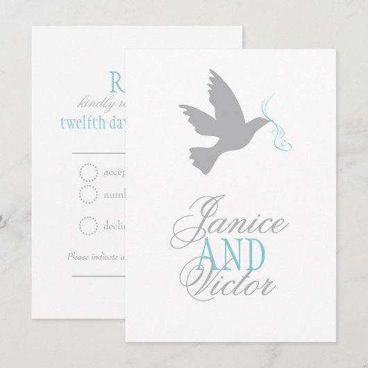 Invitation Réponse de mariage formel avec ruban bleu et colom (Devant / Derrière)