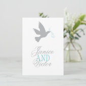 Invitation Réponse de mariage formel avec ruban bleu et colom (Debout devant)