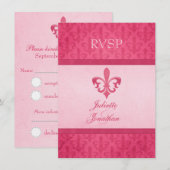 Invitation Réponse de mariage formel Fleur De Lis rose (Devant / Derrière)