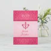 Invitation Réponse de mariage formel Fleur De Lis rose (Debout devant)