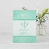 Invitation Réponse de mariage formel Fleur De Lis vert menthe (Debout devant)