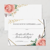 Invitation Réponse de mariage géométrique or et rose moderne (Devant / Derrière)