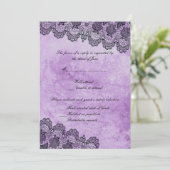 Invitation Réponse de mariage gothique violet à dentelle noir (Debout devant)