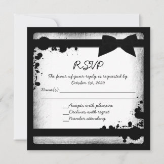Invitation Réponse de mariage grunge ruban noir blanc