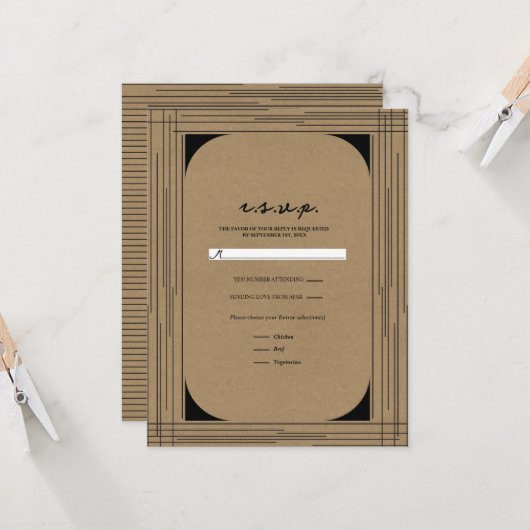 Invitation Réponse de mariage lignes modernes minimales Kraft (Devant/Arrière en situation)