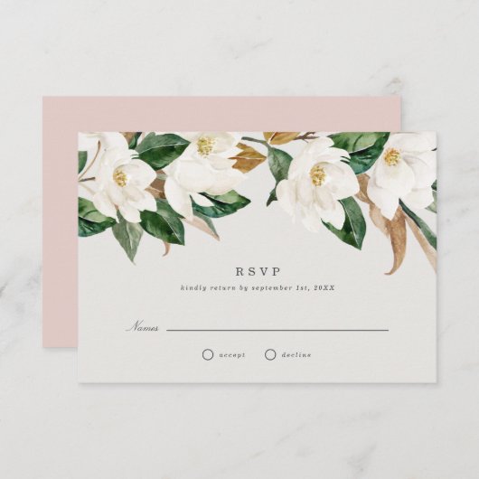 Invitation Réponse de mariage Magnolia (Devant / Derrière)