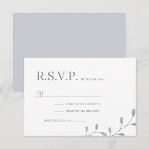 Invitation Réponse de mariage minimaliste chic feuilles bleu