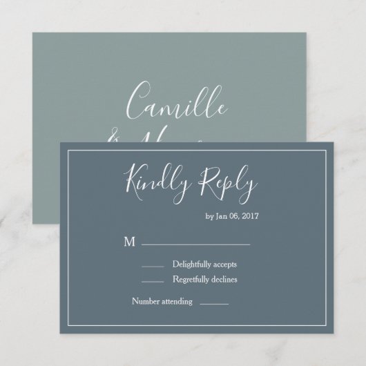 Invitation Réponse de mariage moderne élégant bleu blanc vert (Devant / Derrière)