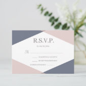 Invitation Réponse de mariage moderne géométrique rose Navy (Debout devant)