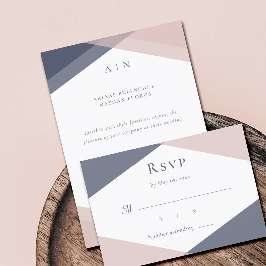 Invitation Réponse de mariage moderne monogramme géométrique