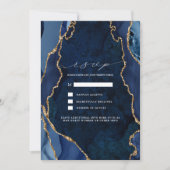 Invitation Réponse de mariage Navy Marble & Agate dorée (Devant)