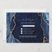Invitation Réponse de mariage Navy Marble & Gold Agate (Devant)