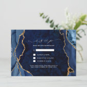 Invitation Réponse de mariage Navy Marble & Gold Agate (Debout devant)