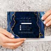 Invitation Réponse de mariage Navy Marble & Gold Agate