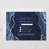 Invitation Réponse de mariage Navy Marble & Silver Agate (Devant)