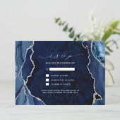 Invitation Réponse de mariage Navy Marble & Silver Agate (Debout devant)