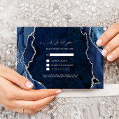 Invitation Réponse de mariage Navy Marble & Silver Agate