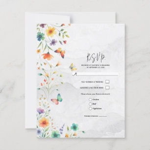 Invitation Réponse de mariage papillon floral aquarelle color