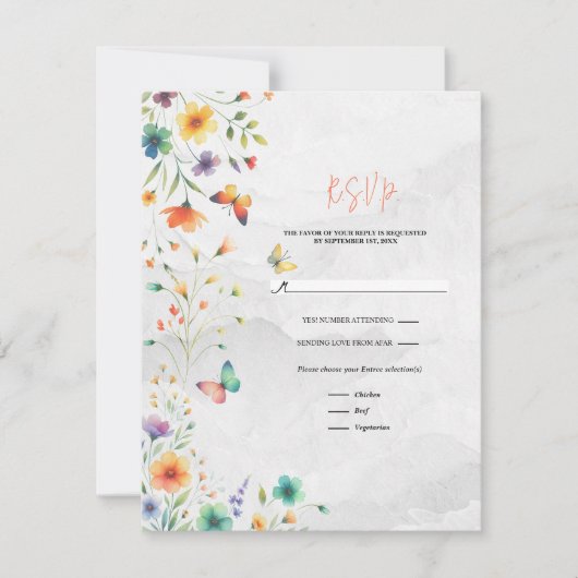 Invitation Réponse de mariage papillon floral aquarelle color (Devant)