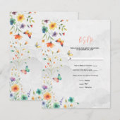 Invitation Réponse de mariage papillon floral aquarelle color (Devant / Derrière)