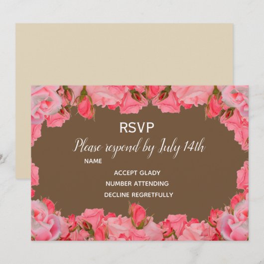 Invitation Réponse de mariage roses blush rose pays rustique (Devant / Derrière)