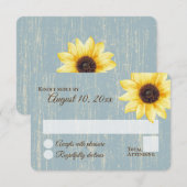 Invitation Réponse de mariage rustique bleu grange tournesol (Devant / Derrière)