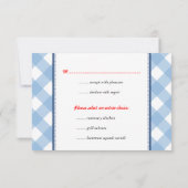 Invitation Réponse de mariage rustique de gingham bleu (Dos)